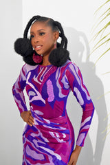 COSMOS PURPLE MESH WITH DRAPE BEADED