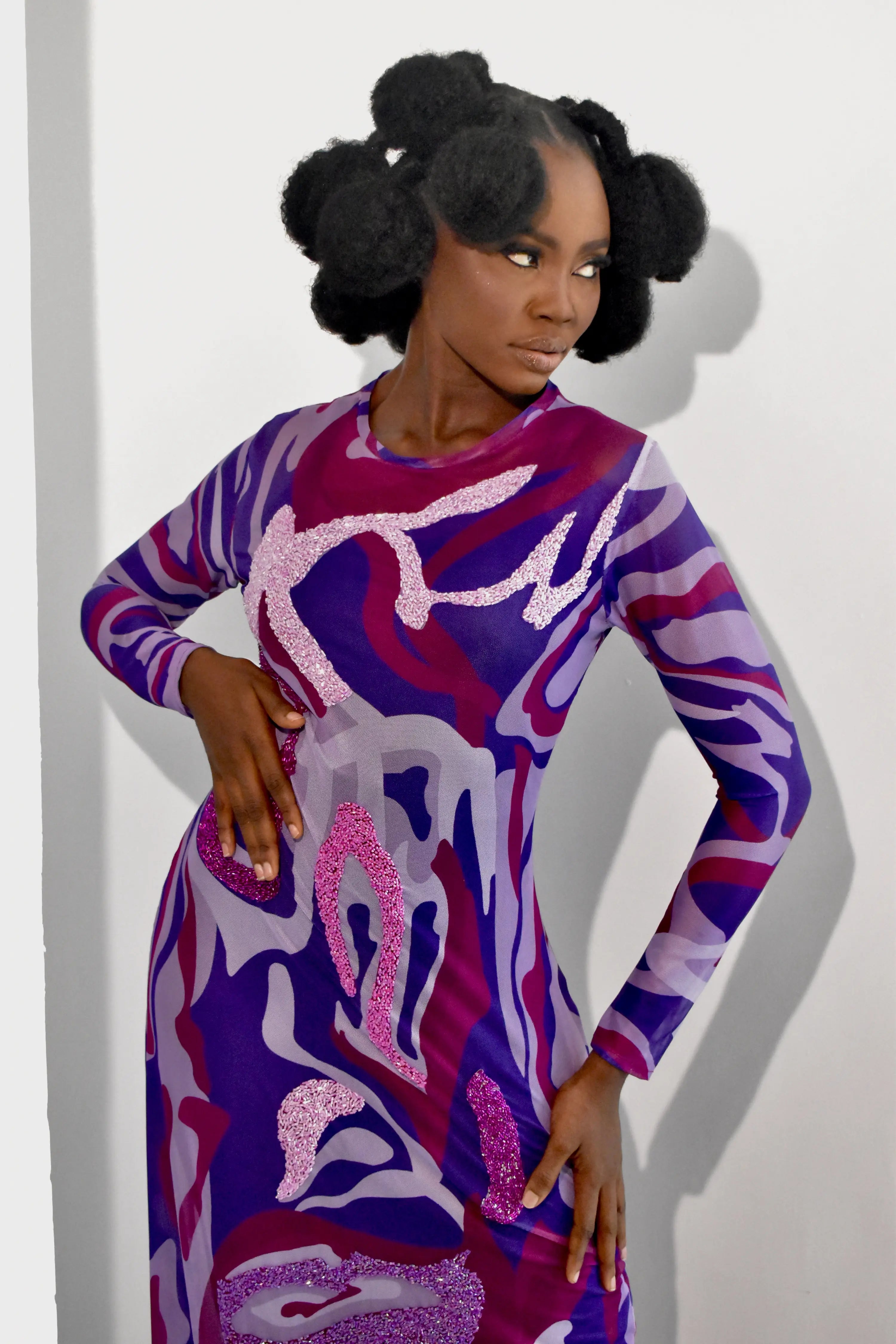 COSMOS PURPLE MESH WITH DRAPE NON BEADED